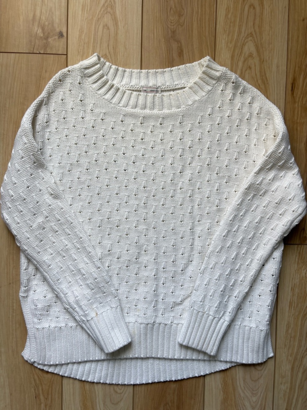 GAP white textured open knit cotton sweater cottage feminine summer layers M